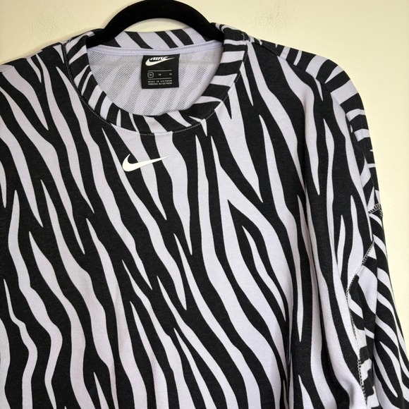 Nike Zebra Print Long Sleeve Cropped Sweatshirt Pullover Top Black White M - Picture 2 of 5